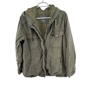 American Eagle Outfitters Olive Green Quilted Hooded Bomber Jacket
